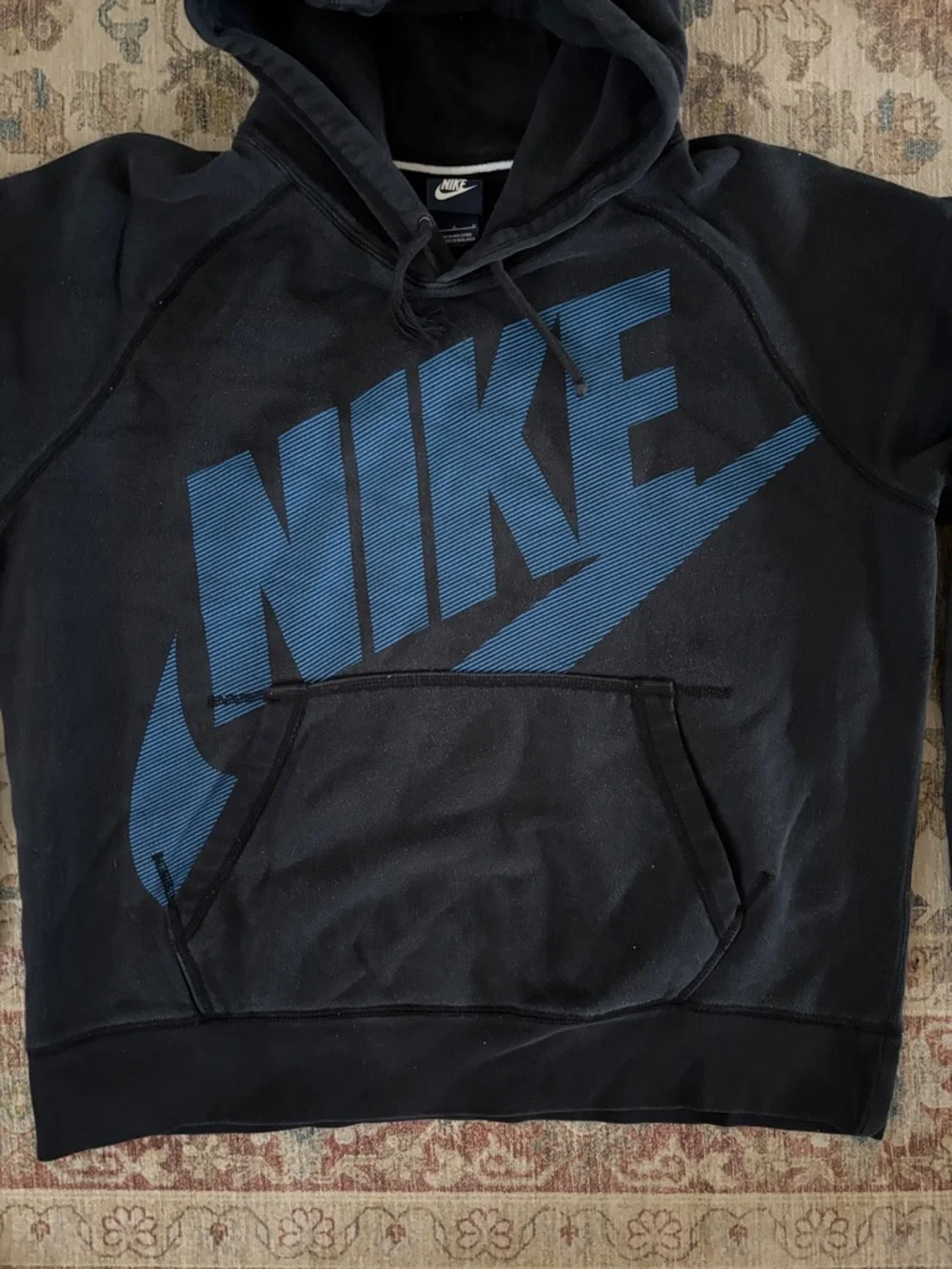 Nike AW77 Graphic Hoodie Mens Size Large Black Blue Spell Out - Picture 3 of 8